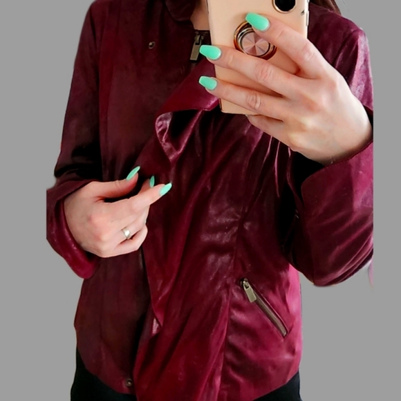 IMAN Luxury Chic Collection Burgundy Faux Fur Detachable Collar Sz L brand new - Picture 4 of 7